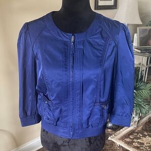 Women’s Royal Blue Satin Bomber Jacket – Pleated Front & 3/4 Sleeves size 6